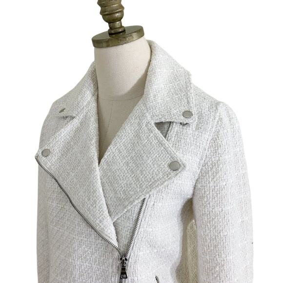 Ann Taylor Off-White Tweed Moto Jacket Women's Size 4 EUC Zip Up Pockets - Picture 3 of 9